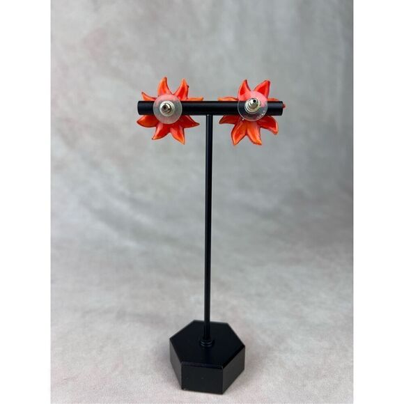 Vintage 1960s Celluloid Flower Earrings Mod MCM Flower Power - Picture 6 of 8